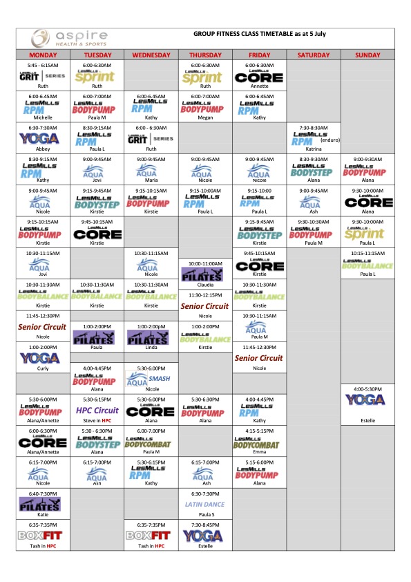 Group Fitness Timetable