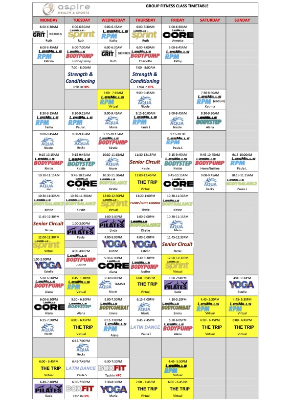 Group Fitness Timetable