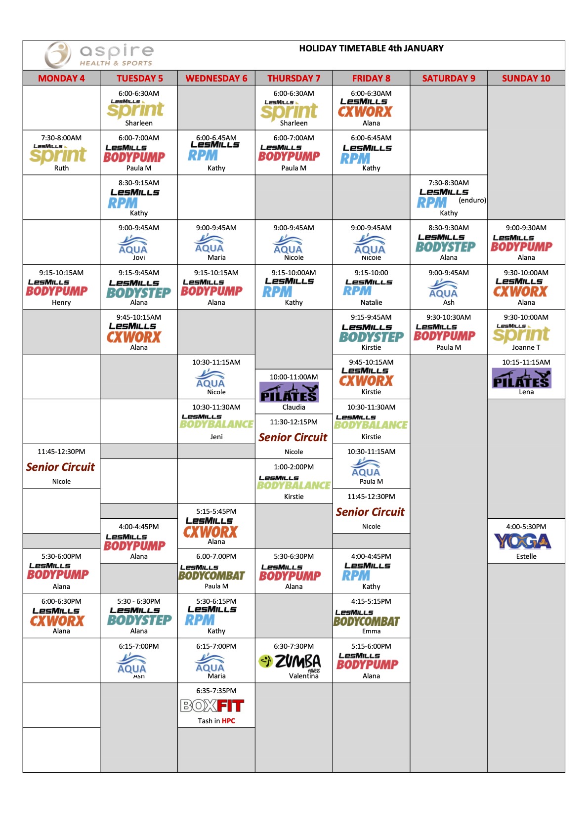 Group Fitness Timetable